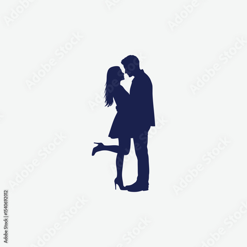 Wallpaper Mural Elegant dark blue silhouette of a romantic couple in a close pose, set against a white background. Perfect for love-themed designs, Valentine's Day, and emotional artwork. Torontodigital.ca