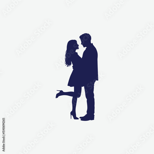 Wallpaper Mural Elegant dark blue silhouette of a romantic couple in a close pose, set against a white background. Perfect for love-themed designs, Valentine's Day, and emotional artwork. Torontodigital.ca