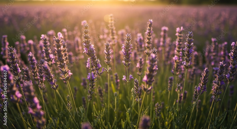 Fototapeta premium Lavender Flowers Gently Swaying in a Sunlit Breeze with Soft Focus Background 