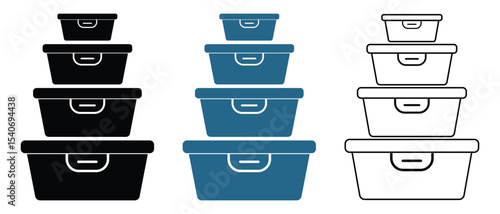 Food container icon vector design.  Lunchbox, tiffin box vector symbol design. Silhouette of Food storage containers outline icon. Vector illustration.