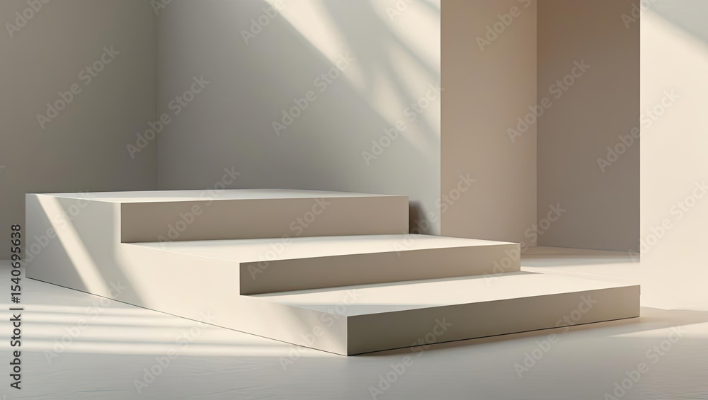 Minimalist beige three step display platform Minimalist beige three step display platform