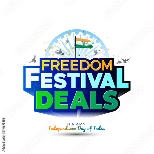 
Freedom Festival deals, Sale, offer and discount concept. 3d logo with an Indian Tricolor flag background. Happy Independence day india.