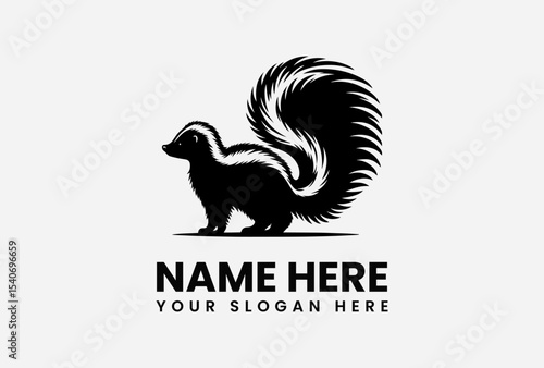 A stylized black silhouette of a skunk, its bushy tail prominent, presented as a logo design template.