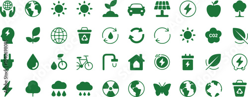 Forty Green Minimalist Eco Icons Set vector