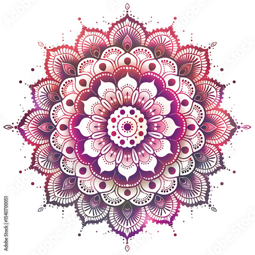 Concentric petal mandala in magenta tones isolated on transparent background