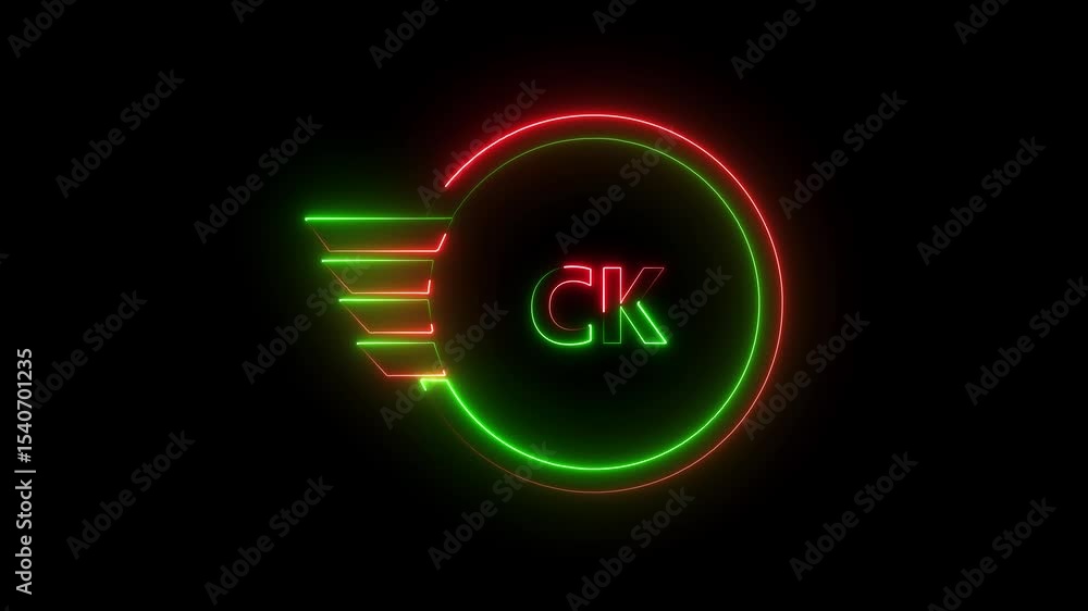 red and green color Neon Logo icon C K inside animation. on black background .4k motion graphics video animation.... red and green color Neon Logo icon C K inside animation. on black background .4k motion graphics video animation....