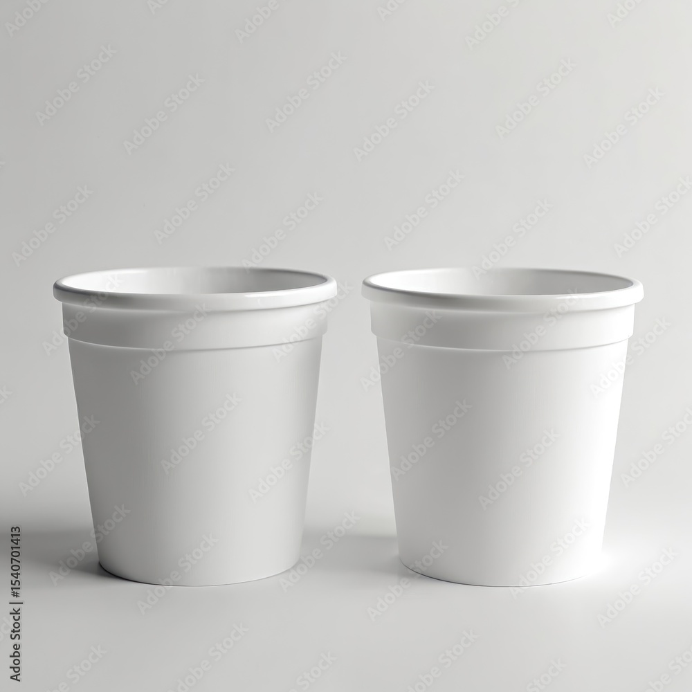 Blank white ice cream buckets containers mockups for product packaging branding design. 3D rendering illustration empty for collection. Template, isolated product, top view. Dessert food concept. Blank white ice cream buckets containers mockups for product packaging branding design. 3D rendering illustration empty for collection. Template, isolated product, top view. Dessert food concept.