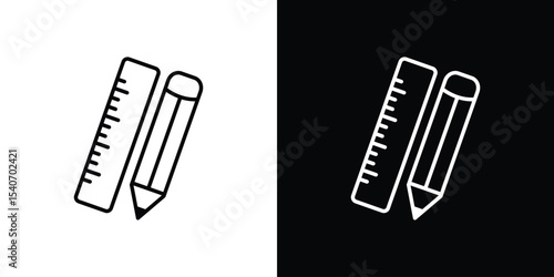 Pencil and ruler icon design. simple stroke line vector icon set