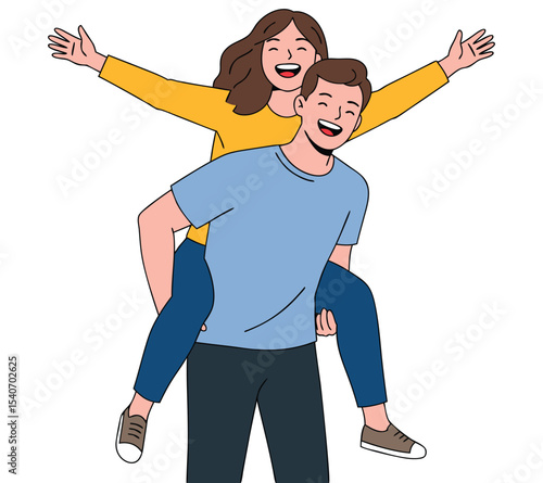 Cheerful Couple Enjoying a Joyful Piggyback Ride, Capturing Love, Playfulness, and Happiness in a Fun and Energetic Moment Together
