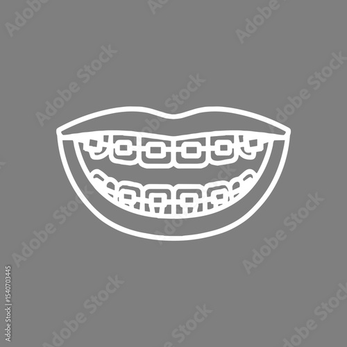 Mouth with braces icon on gray background