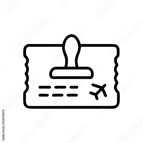 Immigration stamp icon on boarding pass.  Passport stamp with airplane symbol. Simple immigration stamp for travel documents. This immigration stamp design is perfect for website icons.