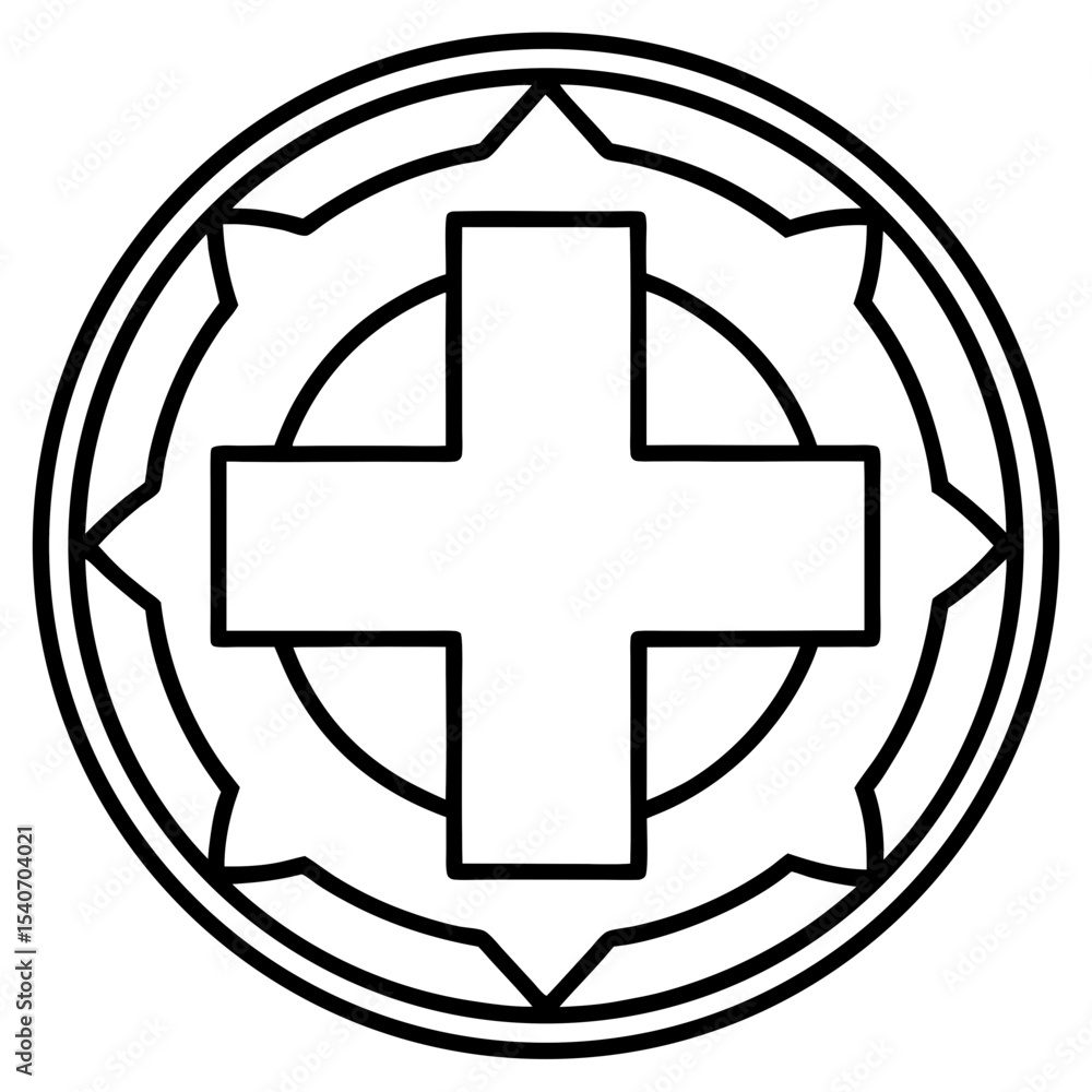 Obraz premium Minimal Red Cross Symbol Outline