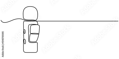 Mini Microphone continuous one line drawing, Wireless lavalier microphone one line draw, Woman using a lapel microphone, Wireless Lavalier Lapel Microphone continuous one line drawing. 