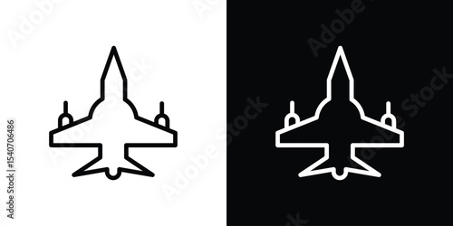 Military aircraft icon design. simple stroke line vector icon set