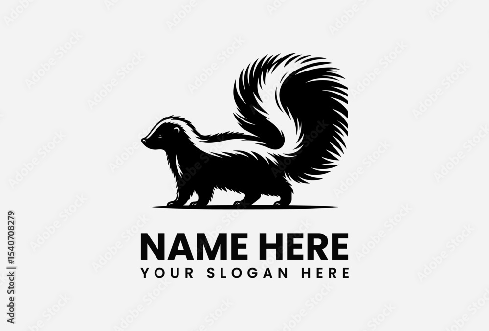Obraz premium A black and white skunk with a large, fluffy tail is depicted in a minimalist design.