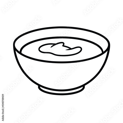 Borscht Soup Bowl with Sour Cream in Outline Drawing Vector illustration