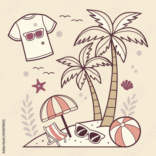 Vector t shirt design summer , Beach good vibes . Summer vibes artwork. 