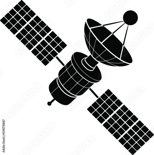 Satellite Silhouette Vector, Space Communication System Design.