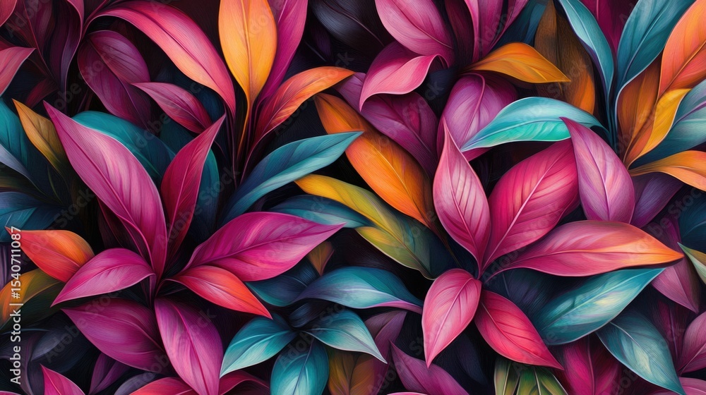 Flowers and foliage background. Tropical leaves and colorful flowers on dark foliage nature background. Flowers and foliage background. Tropical leaves and colorful flowers on dark foliage nature background.