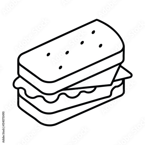 Fried Bologna Sandwich with Cheese in Outline Vector illustration