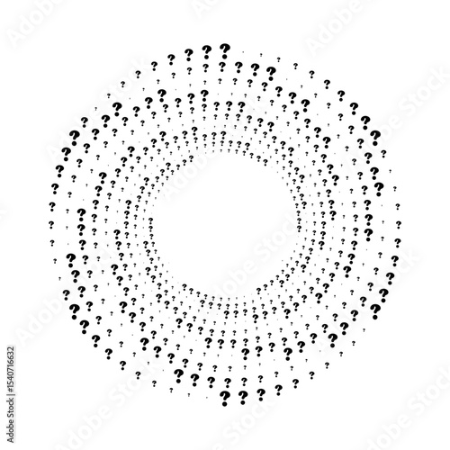 Abstract circular design composed of a radial scattered black question marks