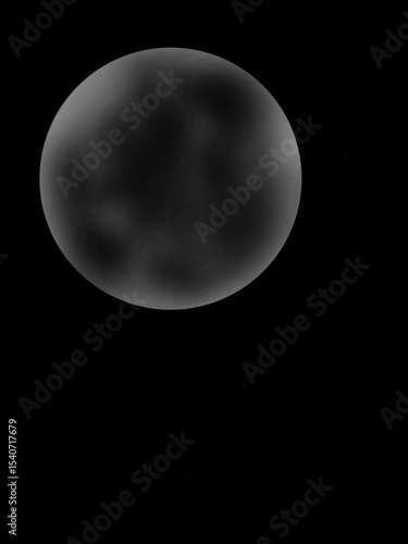 
A digital illustration of a moon rendered in a blend of dark white and black tones, set against a deep black background, scattered with tiny stars 