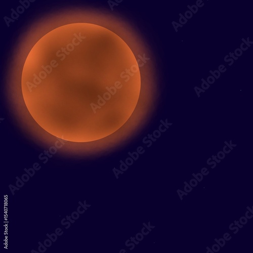 An orange and dark-toned moon reflected on a deep blue background, scattered with tiny stars. The scene blends warm and cool tones to evoke a sense of cosmic calm, and quiet reflection 