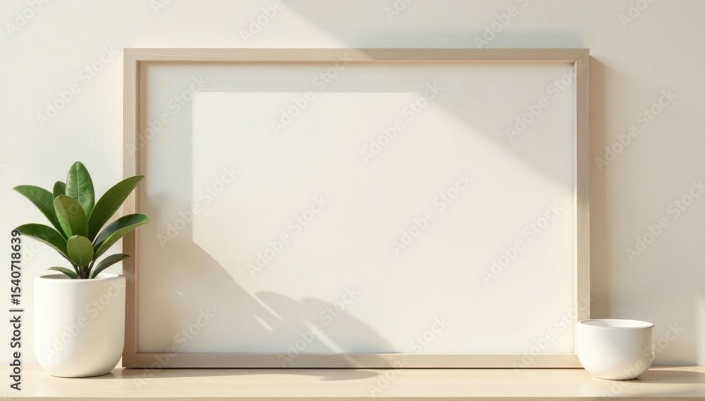Fototapeta premium Modern grey rectangular frame mockup against a light beige wall , illustration, product display, home decor