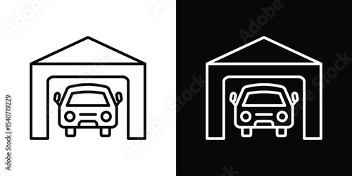 Garage car icon design. simple stroke line vector icon set