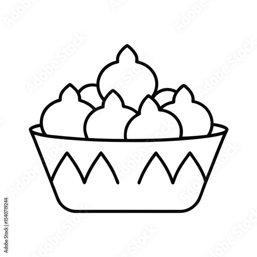 Paneer Pakora in Fry Basket in Fine Line Art Vector illustration