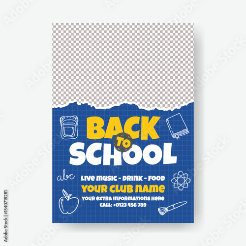 Editable educational print flyer or poster template for back to school, school admission, online learning, childcare, preschool, educational supplies vector illustration background design