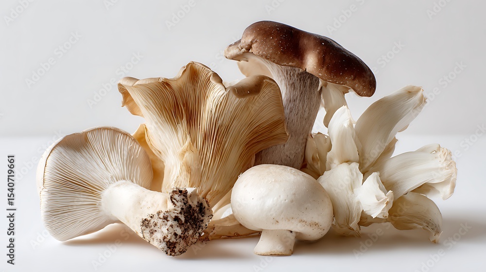 Fototapeta premium Variety of fresh mushrooms displaying their unique textures and colors