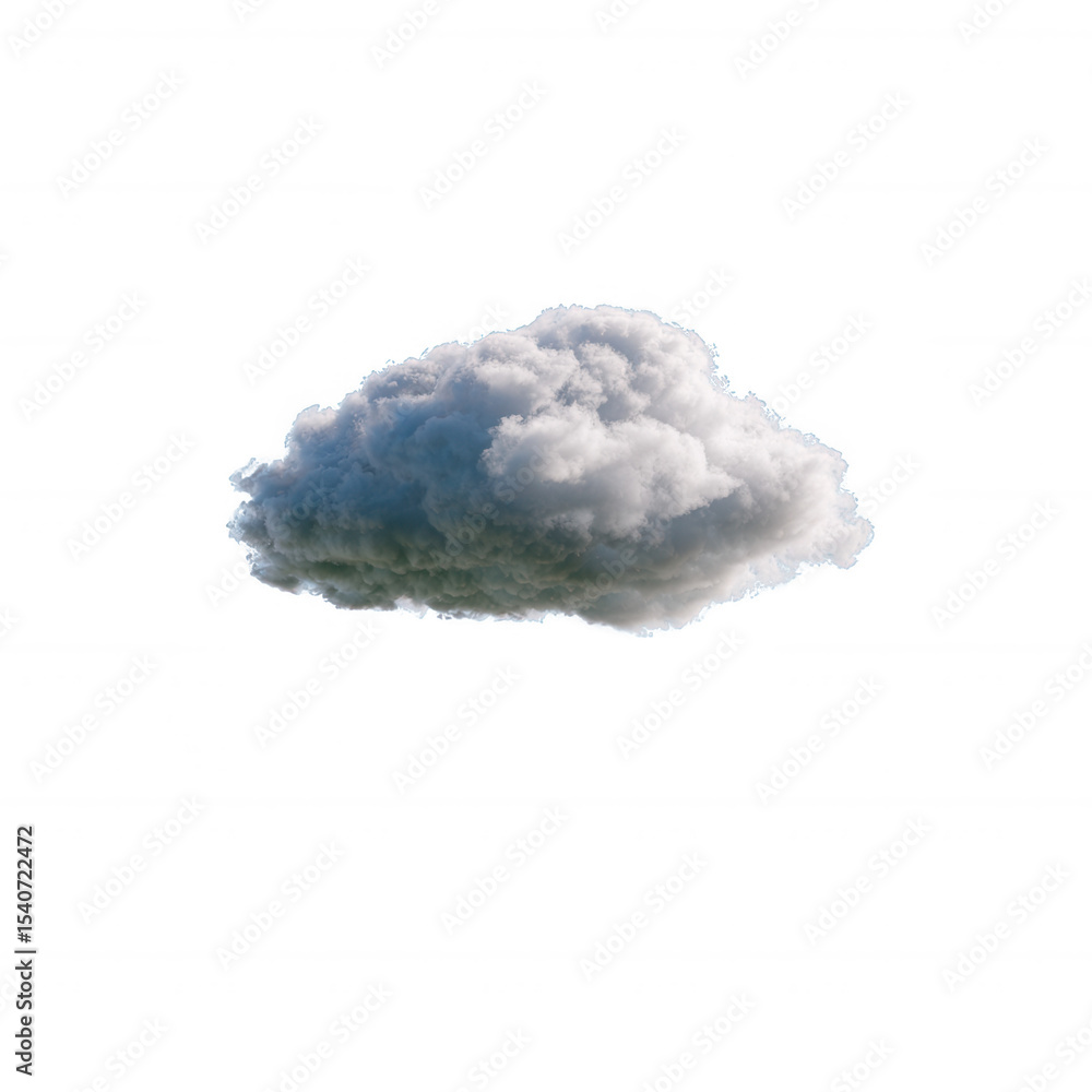Fluffy cloud isolated on a white background, ideal for illustrating weather concepts or serene landscapes, perfect for educational and creative projects.