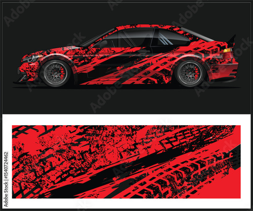Red and Black Grunge Racing Car Wrap Design