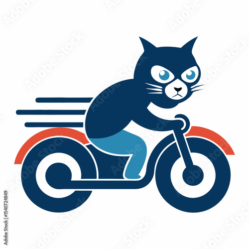 Cat riding a motorcycle vector art illustration