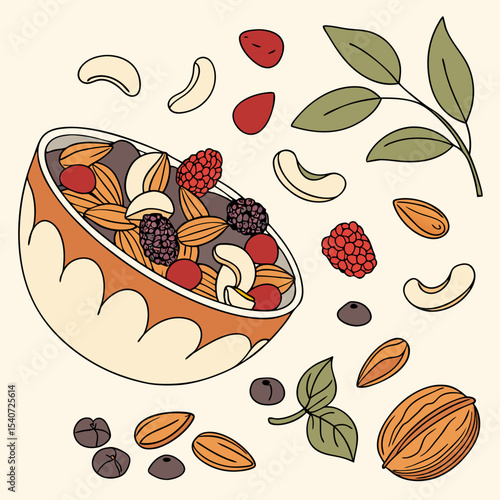 Berry smoothie in tall glass with straw and fresh berries  