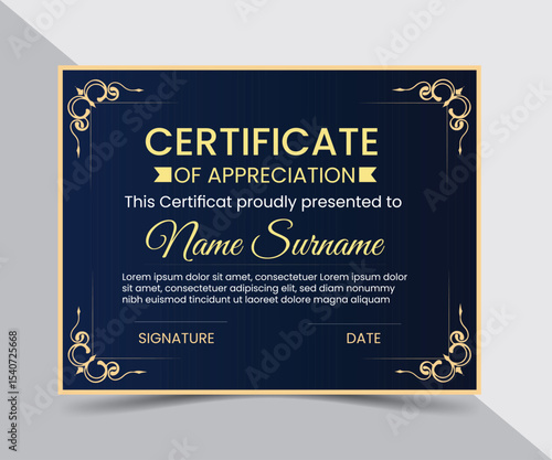 Certificate design, modern luxury certificate of achievement design template