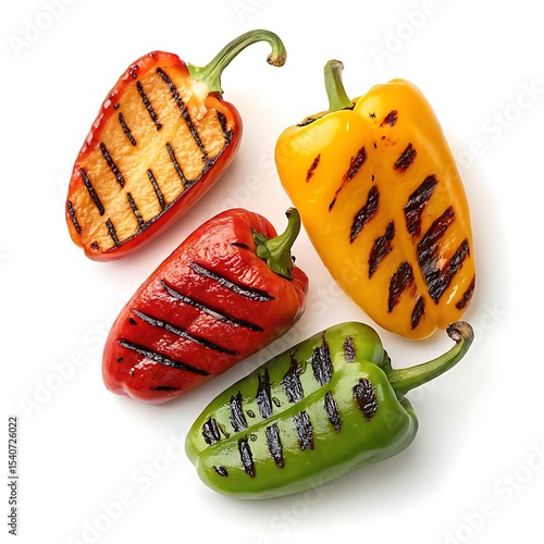 Grilled bell peppers assortment isolated on white background