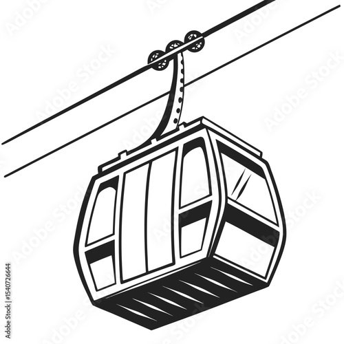 Gondola car isolated on white background transports skiers up mountain