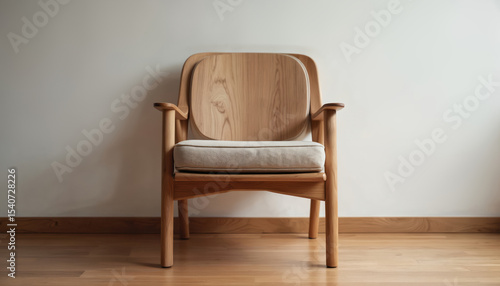 Wallpaper Mural Modern wooden chair layered design. Home interior detail, light color wood grain texture, armrests, cushion. Elegant, comfortable, stylish furniture for living room decor. Ergonomic, relaxing space Torontodigital.ca