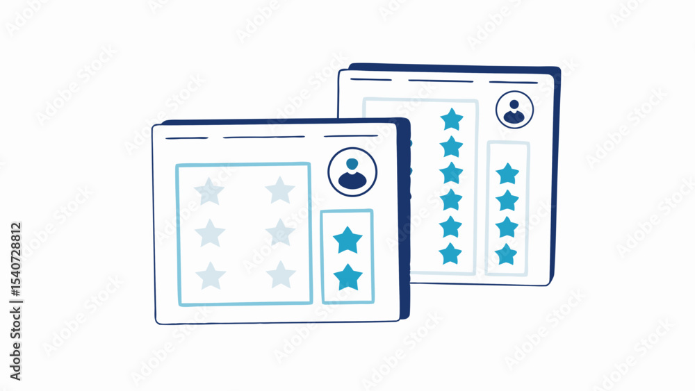 Two rating interfaces with user icons and star ratings displayed in a simple graphic style design Two rating interfaces with user icons and star ratings displayed in a simple graphic style design