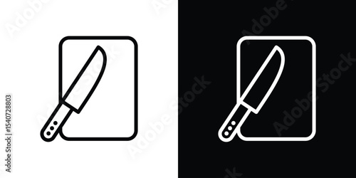 Cutting board with knife design. simple stroke line vector icon set