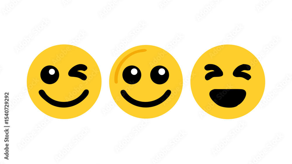 Smile or eye blink face emoji set in yellow and black color. Winking Face. Eye winking emoji, funny yellow emoticon with smile. Smile icon vector 10 eps Smile or eye blink face emoji set in yellow and black color. Winking Face. Eye winking emoji, funny yellow emoticon with smile. Smile icon vector 10 eps