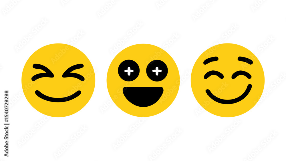 Fototapeta premium Smile or eye blink face emoji set in yellow and black color. Winking Face. Eye winking emoji, funny yellow emoticon with smile. Smile icon vector 10 eps