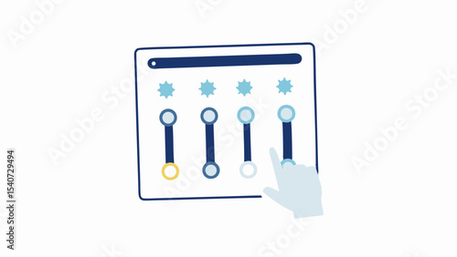 Illustration of a hand adjusting sliders on a device with star icons above each slider control panel