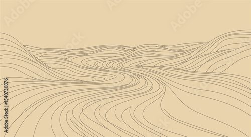 Abstract Beige Landscape Line Art Illustration isolated on transparent background