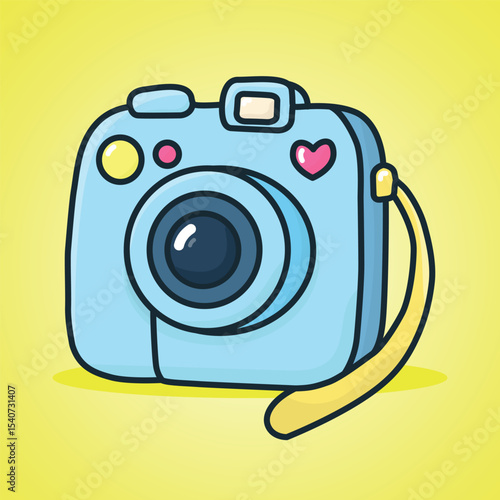 Cute Blue Cartoon Camera with Heart Sticker