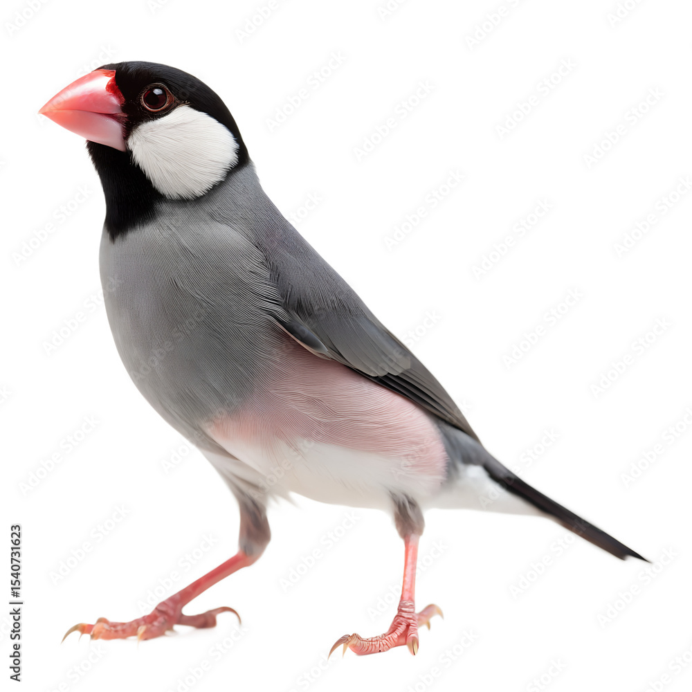 Obraz premium Java Finch Standing – Isolated on White Background with Soft Feather Detail