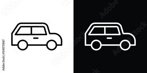Compact car icon design. simple stroke line vector icon set