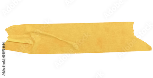 Torn masking tape sticker element with transparent background and rough yellow texture for design overlay